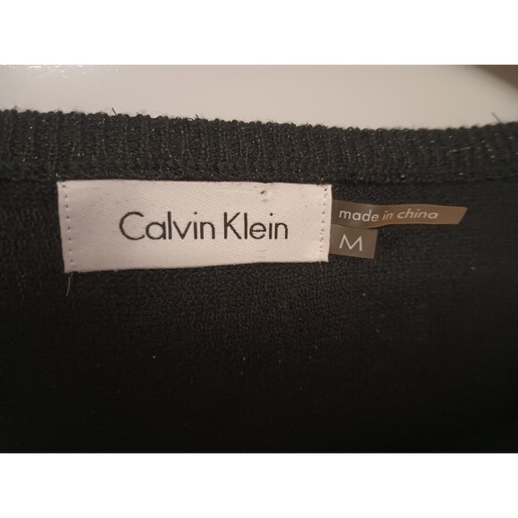 Calvin Klein Cropped Cardigan Medium Black Sparkly Silver Toggle Closure - Picture 3 of 6